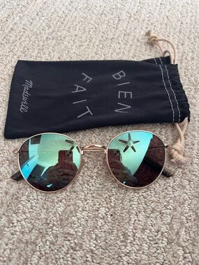 Madewell Round Gold Frame Sunglasses Green Mirrored Lenses Like New